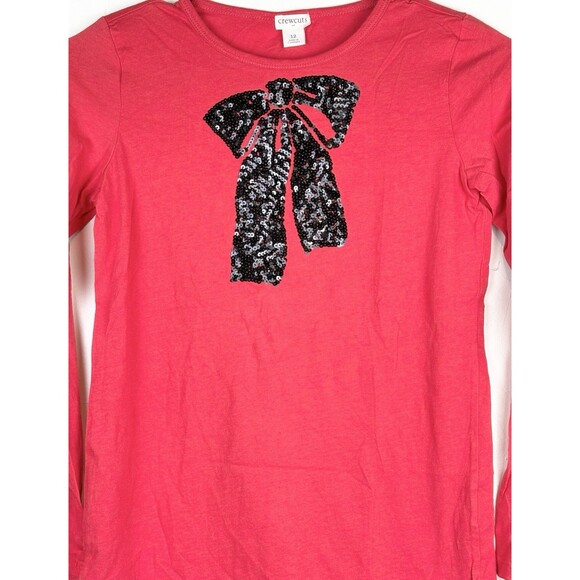 J Crew Crewcuts Long Sleeve Red Bow Sequin Shimmer Holiday Christmas Shirt, 12 - Picture 2 of 5